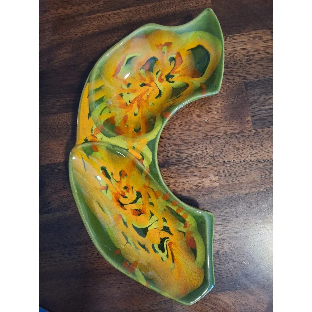 Vintage California Originals Drip Glaze Ceramic Serving Dishes Set 1033 Green
